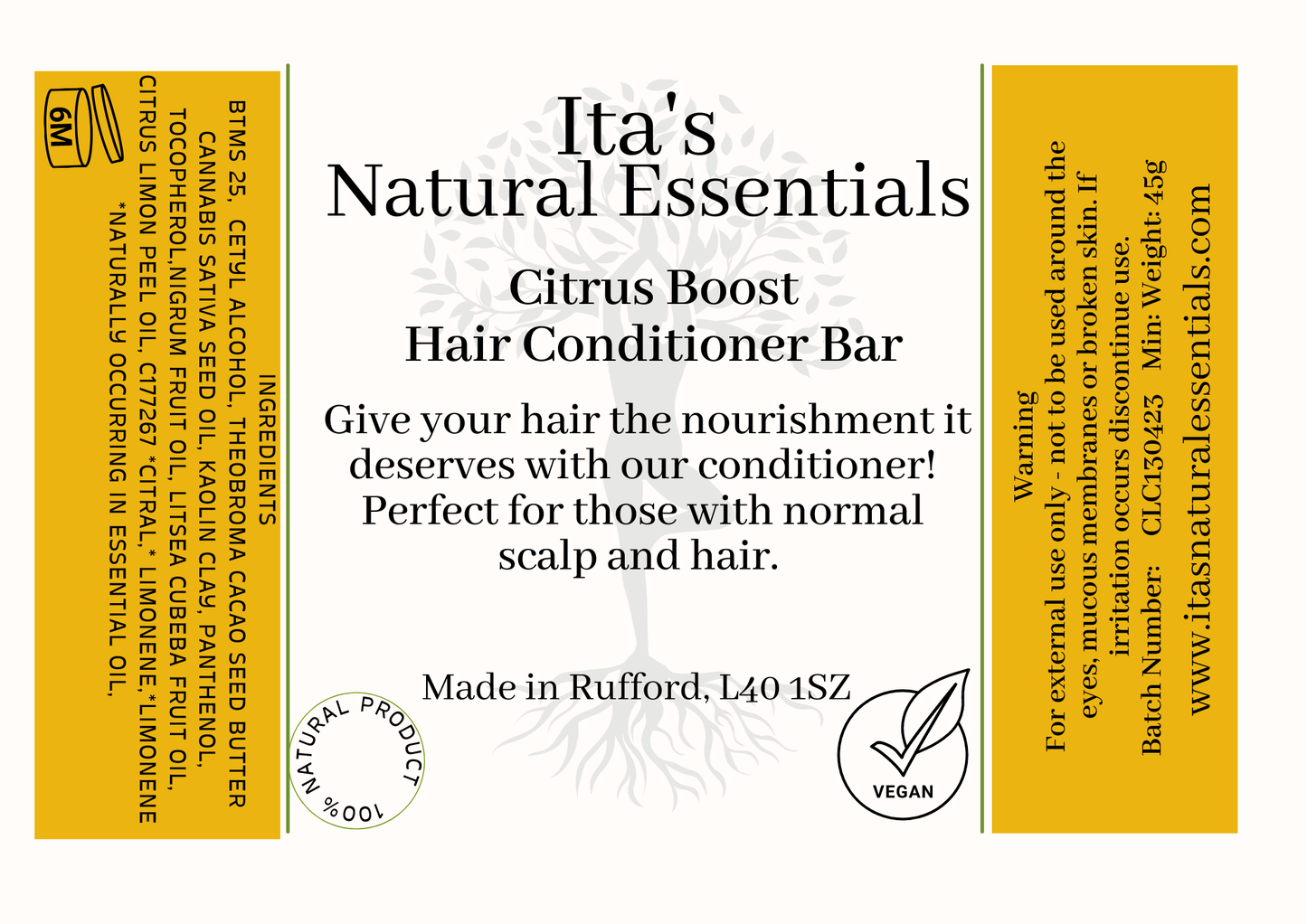 Lemon, May Chang & Black Pepper Conditioner Bar – Strengthening & Balancing Hair Care 🍋✨ - itasnaturalessentials.com