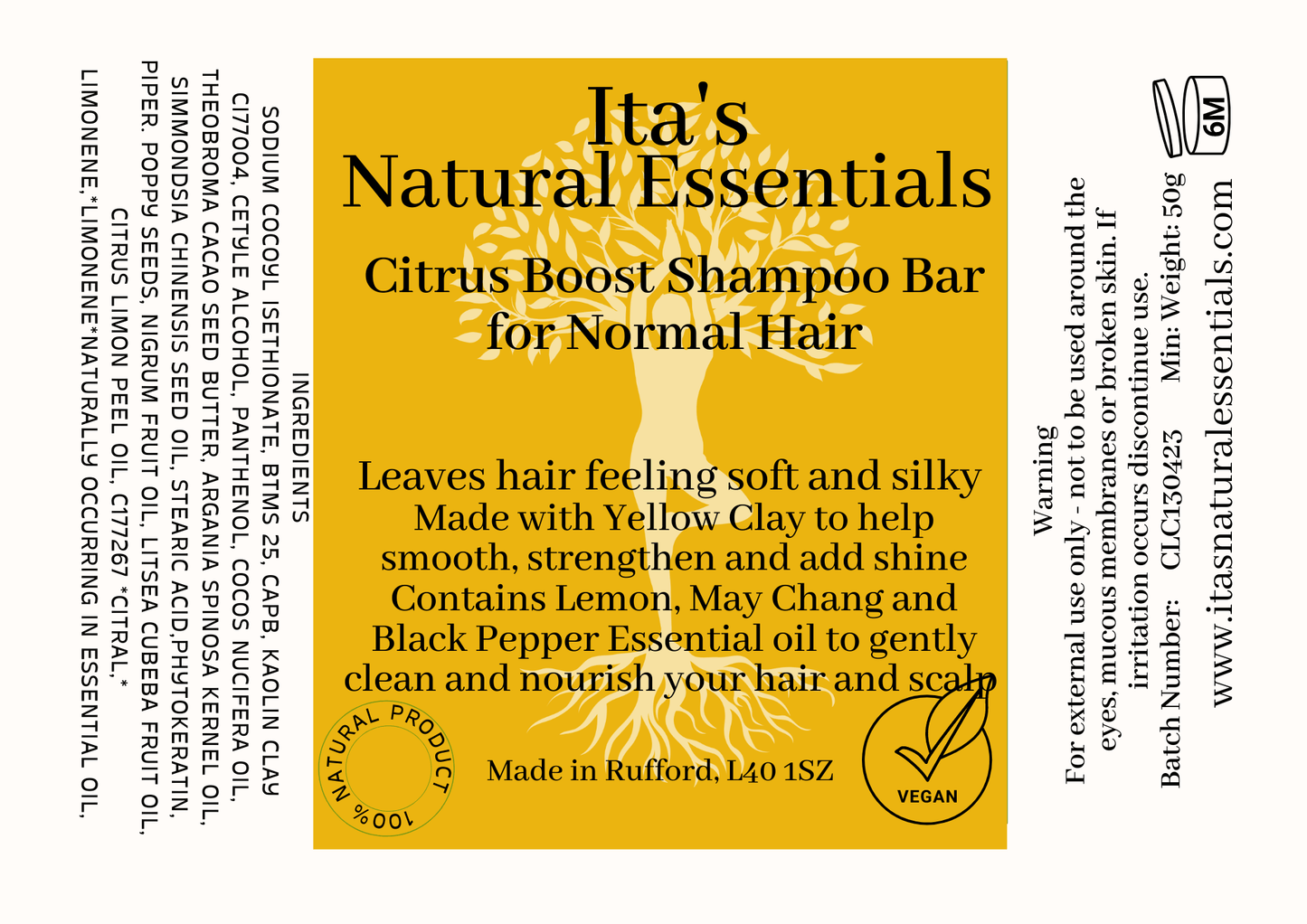 Yellow Clay, Lemon & May Chang Shampoo Bar β Purifying & Revitalising Hair Care πβ¨ - itasnaturalessentials.com
