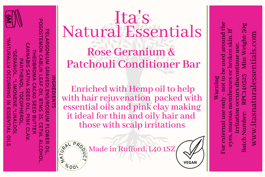 Rose Geranium & Patchouli Conditioner Bar β Volumising Care for Fine, Oily Hair πΈβ¨ - itasnaturalessentials.com