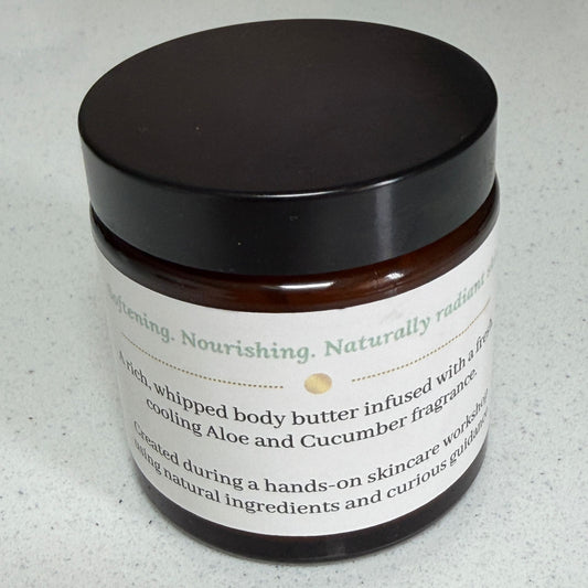 Jar of Aloe & Cucumber Whipped Body Butter handmade in Lancashire by Ita's Natural Essentials, enriched with nourishing botanical ingredients.