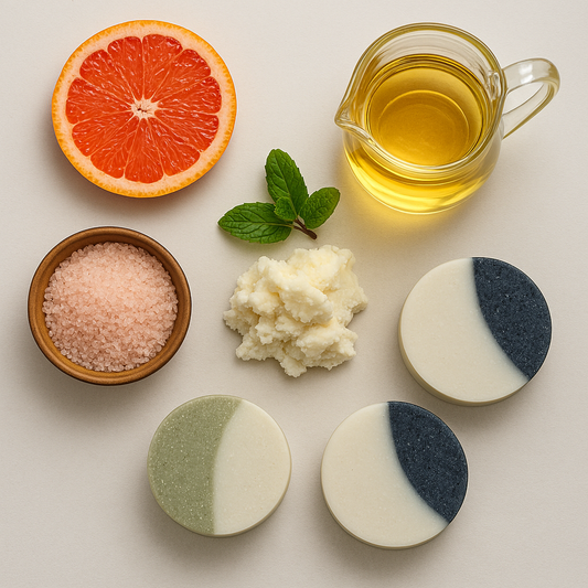 Soap making ingredients and pictures of salt bars