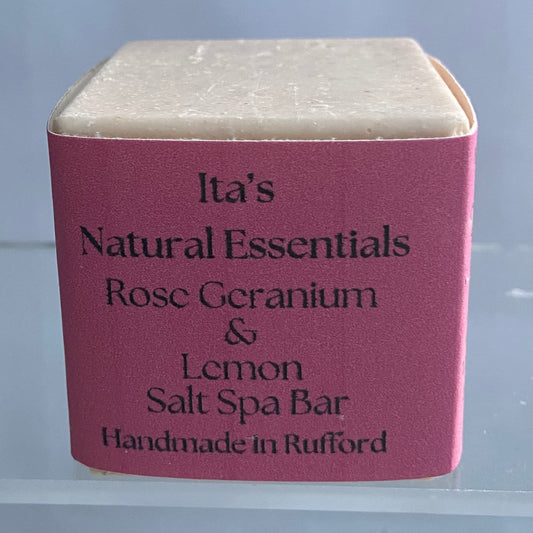 Rose Geranium & Lemon Spa Salt Bar 130g