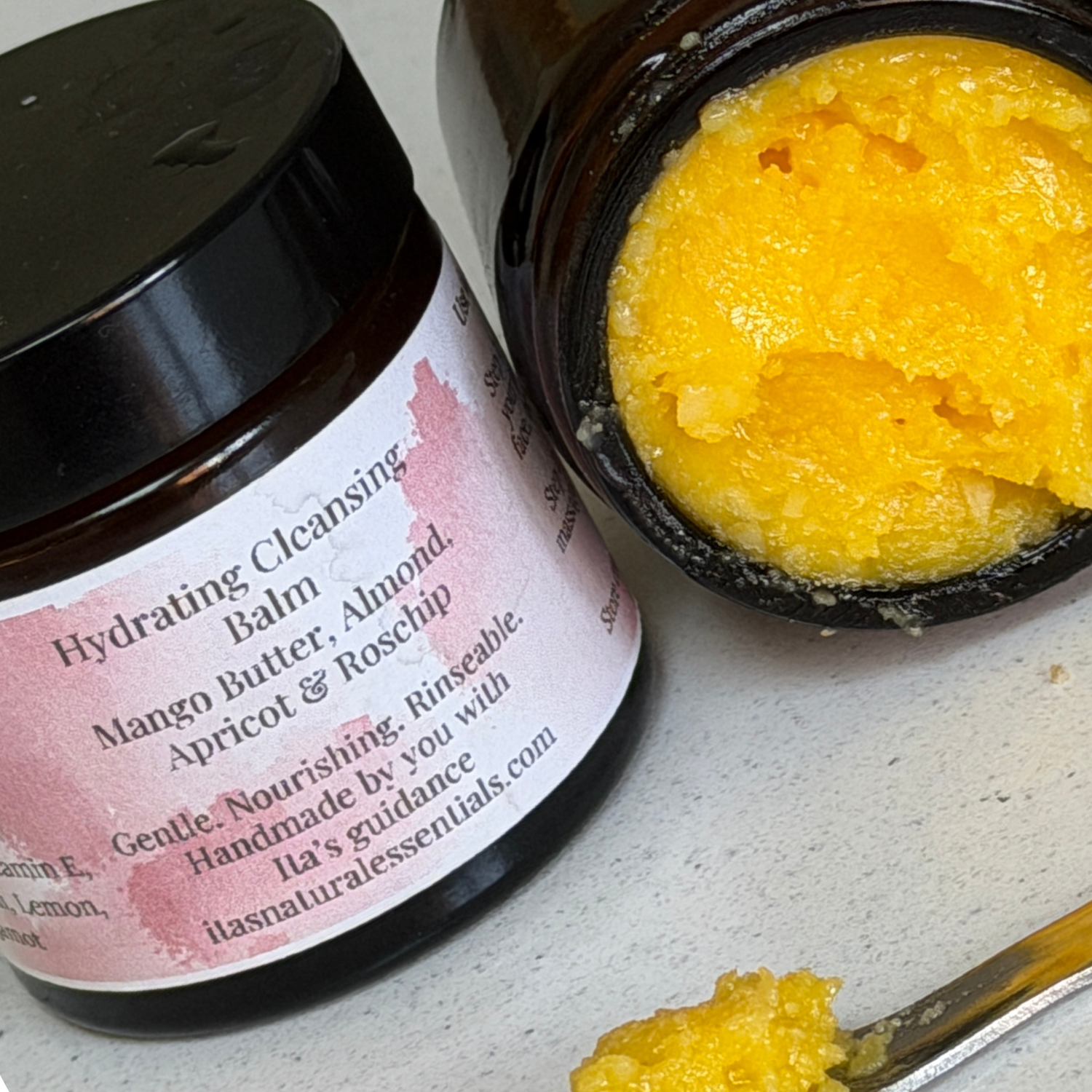A Mango Butter, Almond, Apricot and Rosehip Cleansing Balm. Beautiful deep golden balm