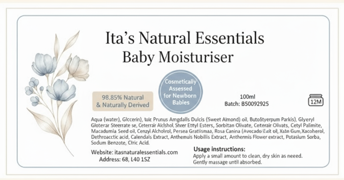Dreamy Baby Moisturiser product label