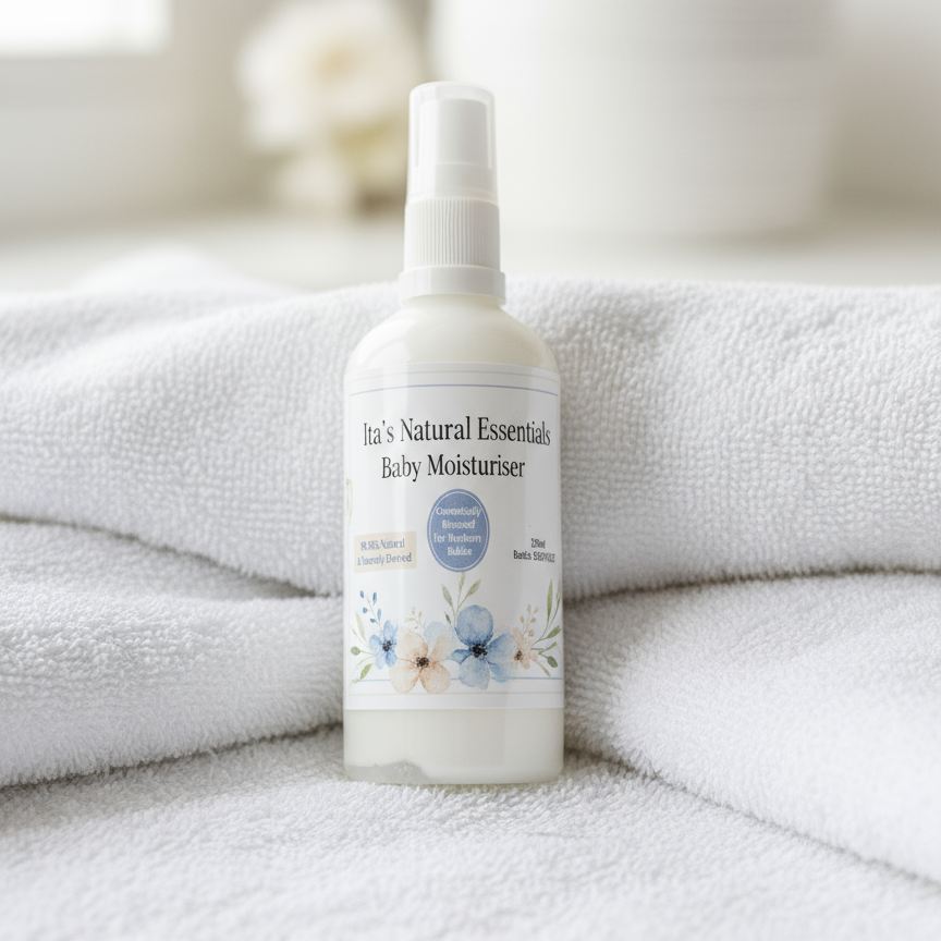 Dreamy Baby Moisturiser on white towels
