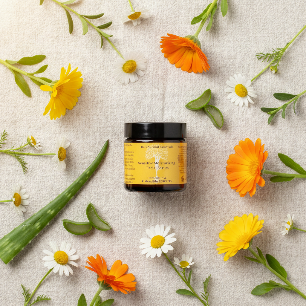 Sensitive Moisturising Facial Serum — Camomile & Calendula.
For adults with sensitive, reactive skin. Unfragranced and ultra-gentle, formulated for eczema-prone, weather-reactive or post-treatment skin that needs calm, not more to react to. 60ml - itasnaturalessentials.com