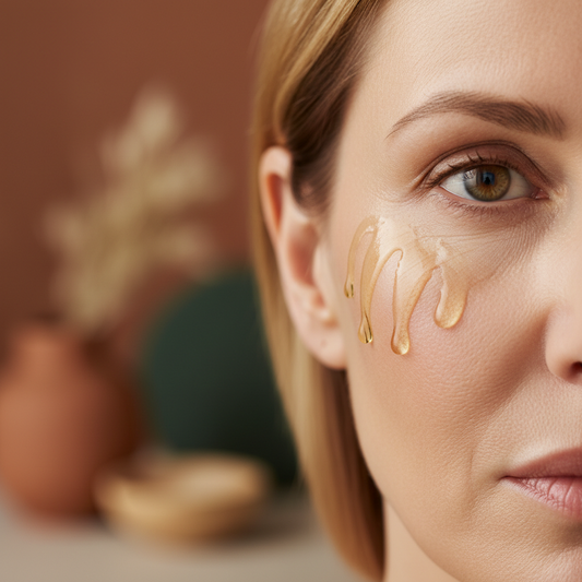 Facial oil on cheek