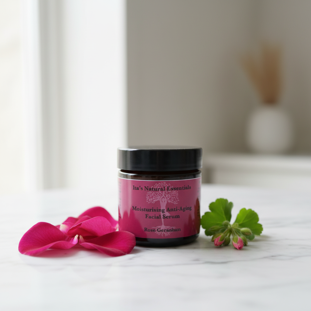Natural midlife moisturiser for dry, hormonal or sensitive skin. Firms, hydrates and restores glow.
Vegan, cruelty-free and UK handcrafted. - itasnaturalessentials.com