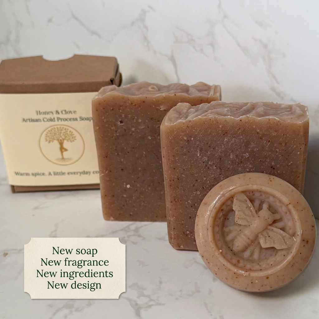 Soap promotional image with four new-product details
