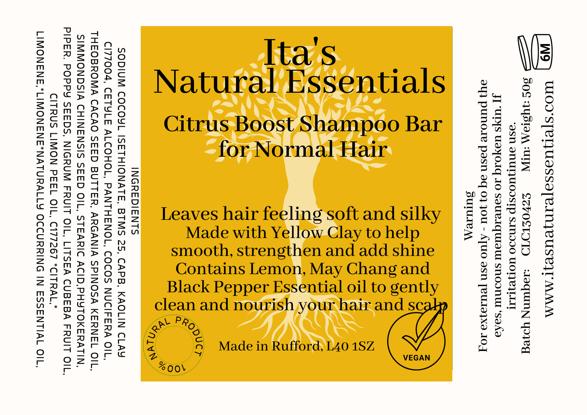 Yellow Clay, Lemon & May Chang Shampoo Bar – Purifying & Revitalising Hair Care 🍋✨ - itasnaturalessentials.com